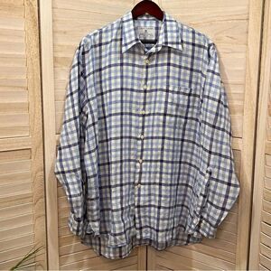 Joseph Turner Linen Button Down Plaid Shirt XL
